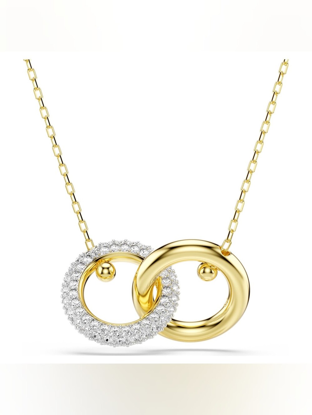 Swarovski Dextera Interlocking Loop Pendant Necklace – White Crystals, 18K Gold